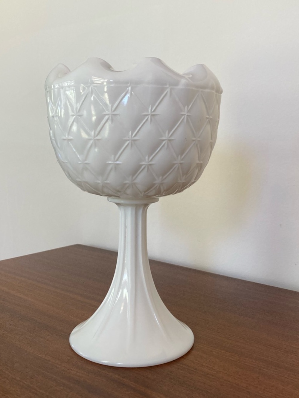 Vintage 60s 70s MCM milk glass pedestal compote dish vase